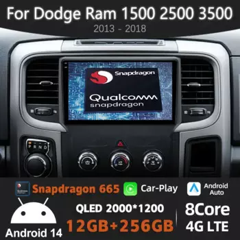 Android 15 Беспроводной автомобильный радиоприемник Carplay для Dodge Ram 1500 2500 3500 2013-2018 Мультимедийный видеоплеер 4G WIFI 2DIN QLED BT