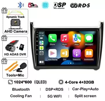 Android 14 Carplay Auto 2din Автомагнитола для Volkswagen VW Polo 2008-2020 Мультимедийный видеоплеер GPS Головное устройство Стерео 360 Камера
