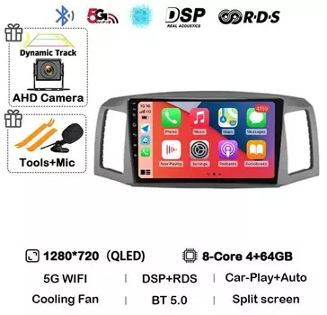Android 14 Carplay Auto для JEEP Grand Cherokee WK 2004 2005 2006 2007, мультимедийный автомобильный радиоприемник, навигационный плеер, видео WIFI + 4G DSP