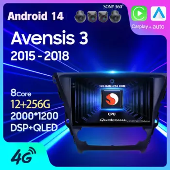 Android 14 Carplay Auto GPS для Toyota Avensis 3 2015 2016 2017 2018 Автомобильный радиоприемник Мультимедиа 2 DIN Стерео головное устройство BT Плеер Видео