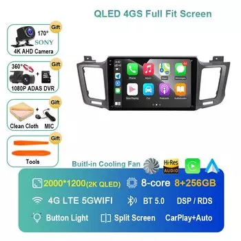 Android 14 Carplay Автомагнитола для Toyota RAV4 RAV 4 Xa40 2012 2013 2014 2015 2016 2017 2018 2019 Стерео Мультимедийный Плеер BT