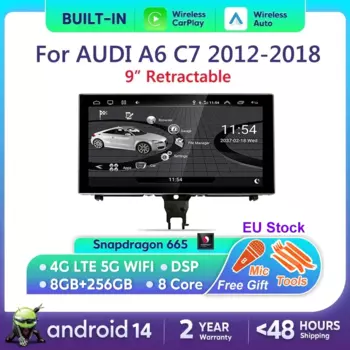 Android 14 CarPlay для Audi A6 C7 A7 2012 ~ 2018 MMI 3G RMC Автомобильный мультимедийный плеер Навигация Авто Радио Стерео GPS Сенсорный экран