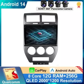 Android 14 для Dodge Caliber Jeep Compass 1 MK Patriot 2006-2010 Автомобильный радиоприемник Видео Carplay Сенсорный QLED экран GPS без 2Din BT