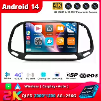 Android 14 для Fiat Doblo 2015 2016 2017 2018 2019 видеоплеер стерео мультимедийная навигация WIFI + 4G Автомагнитола GPS Carplay авто