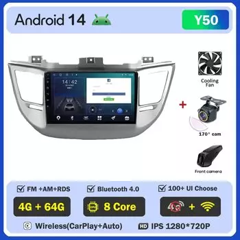 Android 14 для HYUNDAI TUCSON IX35 35 2015-2018 авто радио стерео мультимедийный автомобильный плеер GPS-навигация DVD Carplay экран