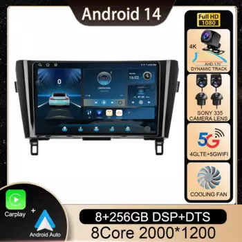 Android 14 для Nissan X-Trail Qashqai 2 J1T32 Qashqai J10 J11 2014 2015 2016 2017 2018 2019 GPS CARPLAY Автомагнитола без DVD