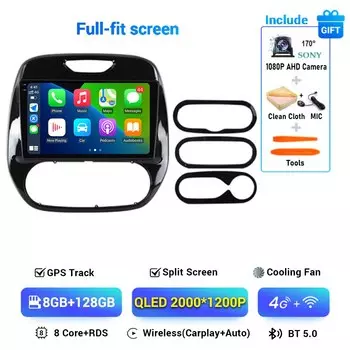 Android 14 для Renault Kaptur Captur 2011-2019 Автомобильный радиоприемник Мультимедийный видеоплеер Carplay GPS-навигация WiFi 360 Камера Стерео