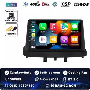Android 14 для Renault Megane 3 Fluence Samsung SM3 2008-2014 Carplay Автомобильный радиоприемник Навигация GPS Мультимедийный плеер Wi-Fi + 4G BT