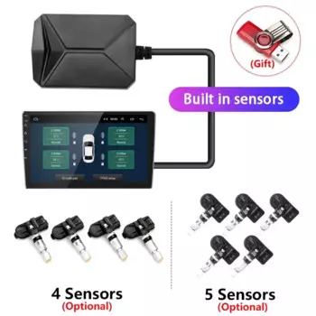 Android-навигация TPMS с 4 датчиками/5 датчиками Система сигнализации USB Android Автомобильный TPMS Беспроводная передача Монитор давления в шинах