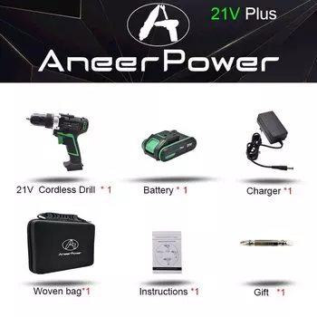 ANEERPOWER Беспроводная дрель 12В 16В 21В 25В