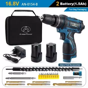 ANEERPOWER Беспроводной шуруповерт 3-в-1 12В/16.8В/21В