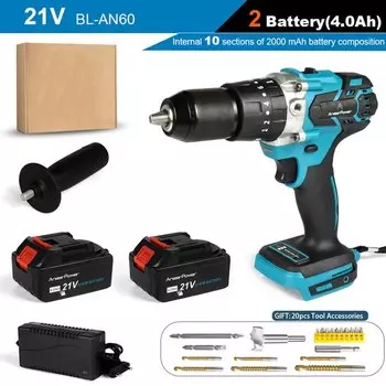 ANEERPOWER Бесщеточная ударная дрель 13мм 21В для подледной рыбалки 2 батареи