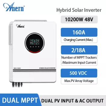 ANERN Солнечный инвертор Гибридный 48 В 10,2 кВт Off Grid Tie Inverter 160A MPPT Зарядное устройство 240 В Макс. PV 500 В Чистая синусоида