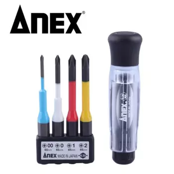 ANEX Антистатическая отвертка сменного типа, точного типа, набор из 4 бит (+ 00/+ 0/+ 1/+ 2) № 3614, сделано в Японии