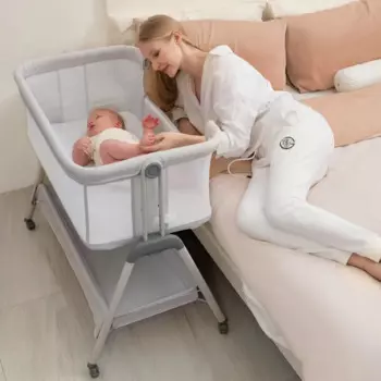 ANGELBLISS Детская люлька прикроватная тумбочка, легкая складная портативная люлька для ребенка на колесах, регулируемая высота