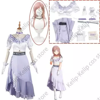 Аниме игра THE IDOLM @ STER Rinami Himesaki Косплей Костюм Белая Фиолетовая Юбка Униформа Женский Сексуальный Милый Карнавальный Костюм Хэллоуина