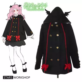 Аниме Seraph of the end Krul Tepes косплей костюмы для девочек Милая Черная куртка Униформа