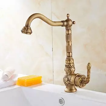 Античная бронза, роскошный медный смеситель для раковины на палубе, смеситель для раковины в ванной комнате, горячая/холодная вода, винтажный дизайн с резьбой