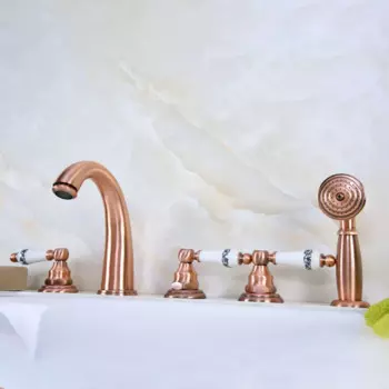 Античный красный медный латунный Смеситель для ванны с 5 отверстиями смеситель ручной душ широкий смеситель для ванной набор смеситель для раковины atf234