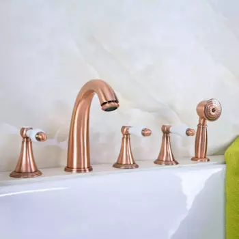 Античный красный медный латунный Смеситель для ванны с 5 отверстиями смеситель ручной душ широкий смеситель для ванной набор смеситель для раковины atf209