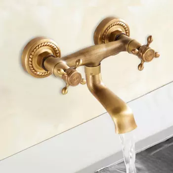 Античный медный смеситель для кухни ванной комнаты, смеситель для раковины, настенное крепление, двойные ручки, отверстия, кухонная ванна, водопроводный смеситель для раковины