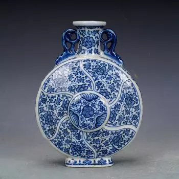 Антикварная фарфоровая ваза Qing Dynasty Qianlong синяя и белая