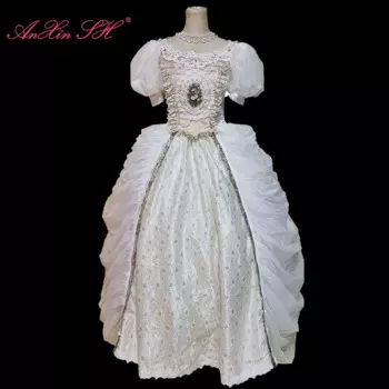 AnXin SH винтажное бальное платье принцессы с цветочным кружевом и бисером, с кристаллами и пышными рукавами, на шнуровке, антикварное вечернее платье по индивидуальному заказу