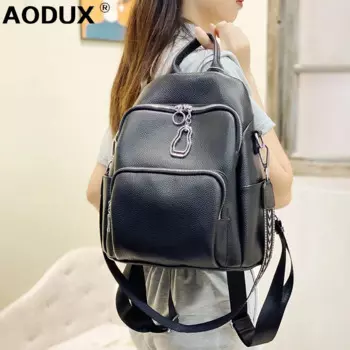 AODUX серебряная фурнитура, 100% натуральная кожа, дорожные женские рюкзаки, верхний слой из воловьей кожи, женские школьные рюкзаки для девочек, сумки