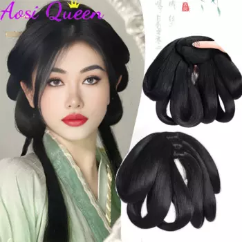 AOSI синтетический костюм Hanfu парик цельный сзади прессованный пучок древний стиль сделано в классе ежедневно Updo лук подушечка сумка для волос