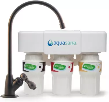 Aquasana 3-ступенчатая система фильтрации воды под раковиной-кухонная столешница-фильтрация клариума-фильтры 99% хлора-масло-прорезиненная