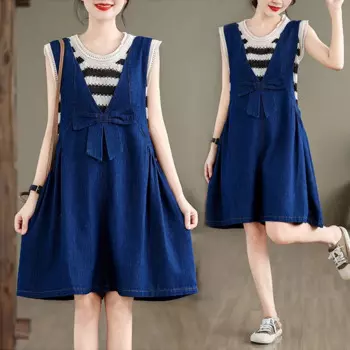 Aricaca Летний милый джинсовый комбинезон с бантом, Женский хлопковый комбинезон с широкими штанинами