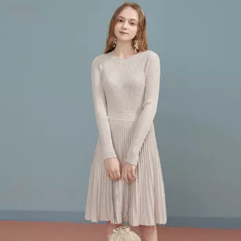 ARTKA 2020 зимнее Новое Женское платье 3 цвета элегантное шерстяное мягкое тонкое вязаное платье свитер с длинным Рукавом Плиссированное Платье LB20002D