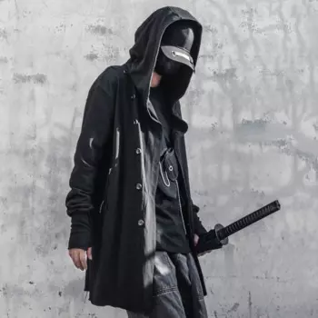 Асимметричная уличная одежда, пальто с капюшоном на пуговицах, тактические функциональные куртки на молнии с карманами, верхняя одежда, куртка Techwear черного цвета