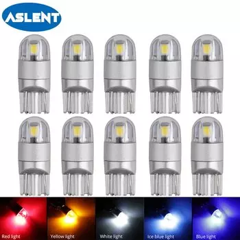 ASLENT 10 шт. T10 W5W 194 168 Автомобильные светодиодные лампы 3030 2SMD 6000K лампа на льду Красного синего и желтого цвета 12v клиновидный для салона света авто аксессуары