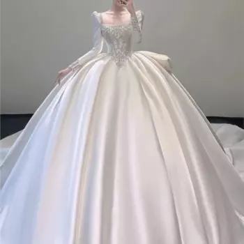 Атласное белое Новое маленькое платье в стиле ретро с длинным рукавом