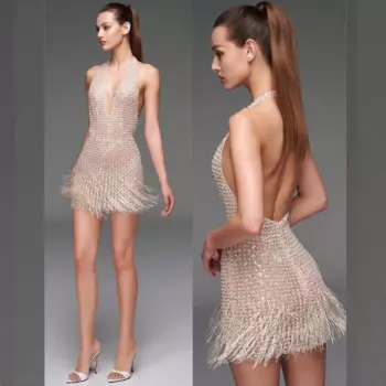 Атласное мини-платье Jiayigong с кисточками и бисером на День святого Валентина, трапециевидное платье с лямкой на бретельках на заказ