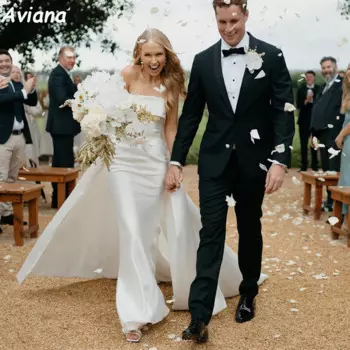 Атласное свадебное платье-русалка без рукавов, со съемным шлейфом