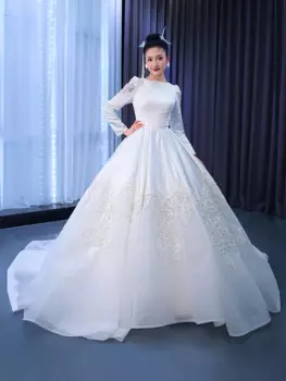 Атласное свадебное платье с длинным рукавом, Rsm67551