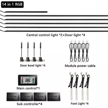Aтмосферная подсветка салона автомобиля Автомобильное окружающее освещение 18 в 1 RGB 64 цвета неоновый интерьер акриловая направляющая волоконная полоса декорирование атмосферного освещения с приложением приложением