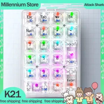 Attack Shark K21, цифровые клавиатуры, 3 режима, Bluetooth, беспроводная прозрачная клавиатура, горячая замена, 21 клавиша, Rgb, мини-цифровая клавиатура, комплект в подарок