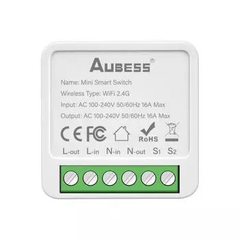 Aubess мини смарт-переключатель Tuya Wi-Fi/Zigbee 16A 1/2/3/4 Gang