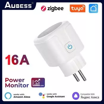 Умная розетка Tuya Zigbee 20A/16A, умная розетка ЕС с функцией мониторинга мощности, голосовое управление через Alexa Google Home Yandex