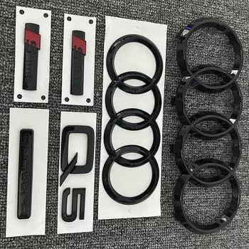 AUDI 4Ring логотип ABS черный автомобильный капот передняя решетка эмблема задний багажник значок наклейка 1P Q5 1P Quarrto 2P Sline для AUDI Q5 2014-2019