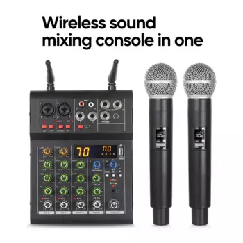 Аудиомикшер UHF-микрофон Bluetooth Аудиомикшер USB DJ Звуковая микшерная консоль 4-канальный фантомный источник питания 48 В