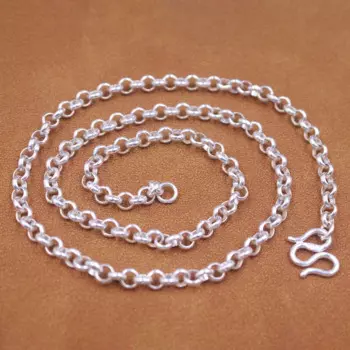 Аутентичное женское ожерелье S999 из тонкого серебра 4,5 мм Вт с кабелем Rolo Chain Link 17,7 дюйма L 15-16 г