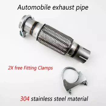Автомобильный выхлопной сильфон из нержавеющей стали 304, двухслойный плетеный гибкий глушитель, 2 бесплатных крепежных зажима