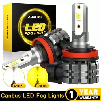 AUXITO 2 шт. H11 H9 H8 Светодиодная противотуманная фара Canbus без ошибок H10 H16JP H8 Светодиодная желтая противотуманная фара 6500K 3000K Дневные ходовые огни