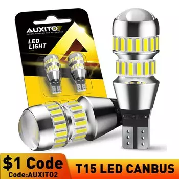 AUXITO 2 шт. светодиодный фонарь заднего хода T15 W16W светодиодный Canbus белый автомобильный светильник 912 921 автоматический резервный парковочный фонарь для Volkswagen BMW Chevrolet