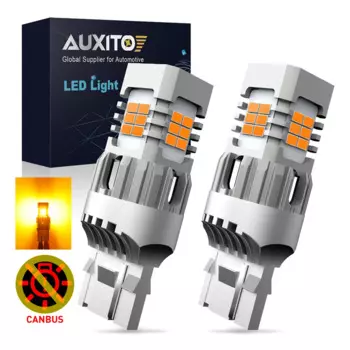AUXITO 2 шт. T20 W21W WY21W Светодиодные лампы без гипервспышки 7440 7440NA Светодиодные лампы указателя поворота Canbus Безопасные автомобильные лампы Янтарно-желтые