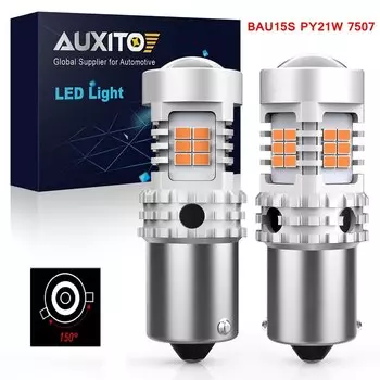 AUXITO 2X 7440 W21W BAU15S BA15S Светодиодная лампа Canbus без ошибок Янтарно-желтый 1156 P21W PY21W Светодиодный указатель поворота Canbus без ошибок